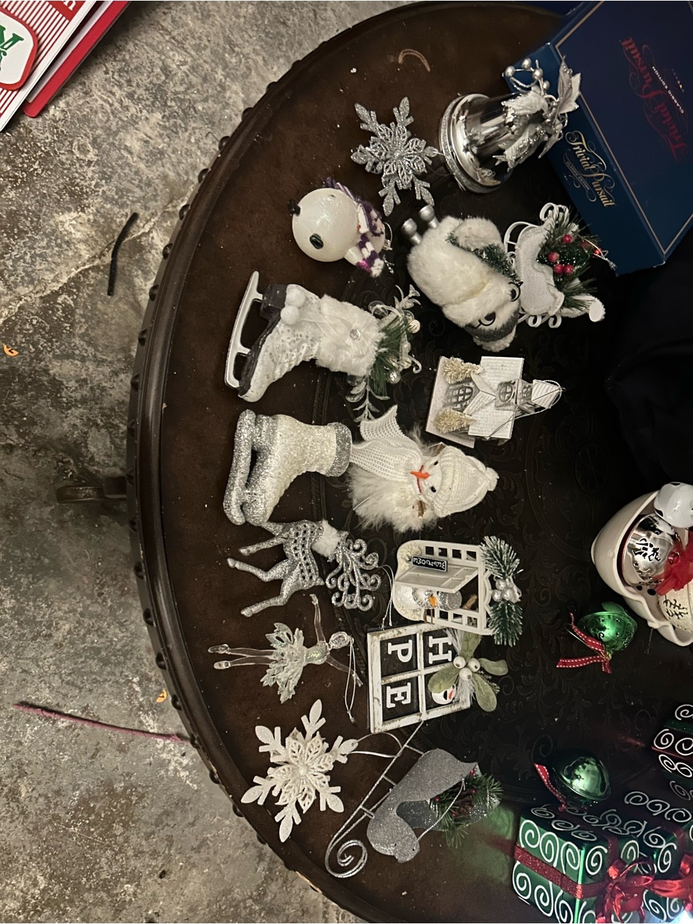 White and Silver Holiday Ornament Set - Festive Table Décor